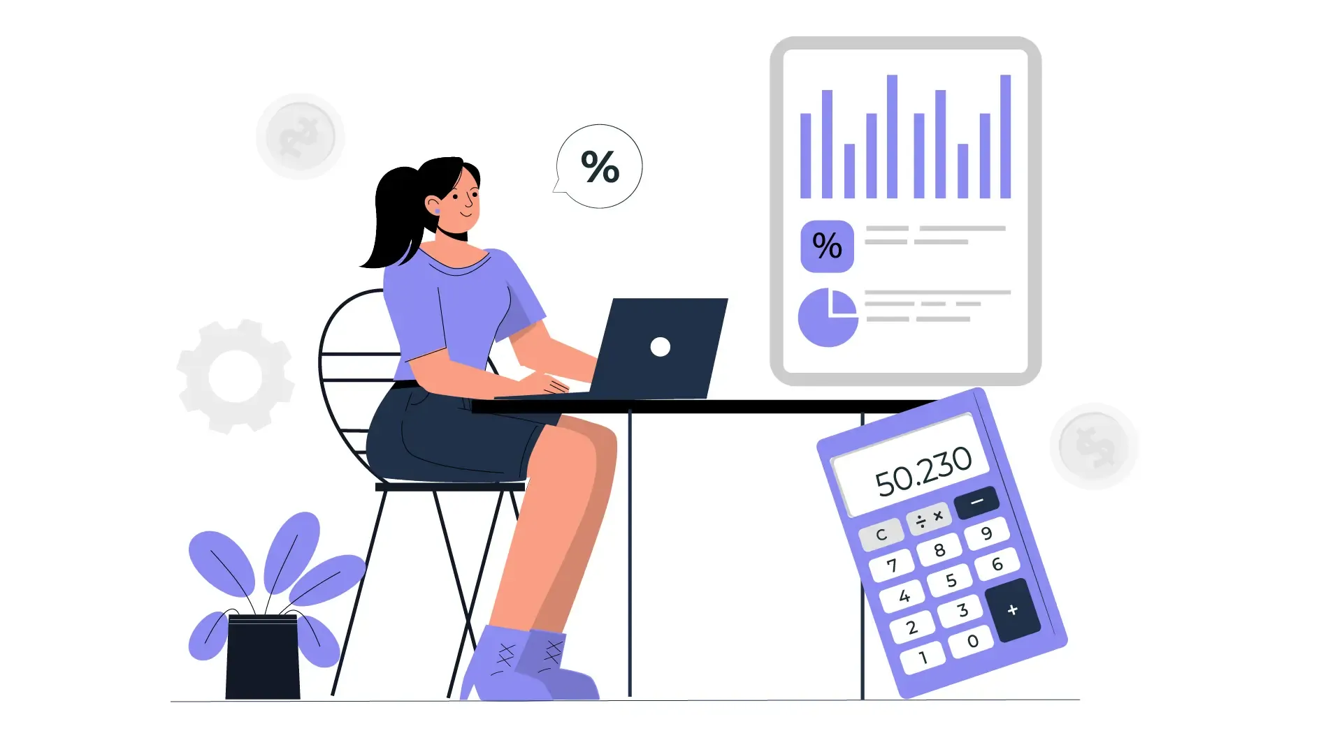 Flat Design Illustration of a Woman Handling Financial Records